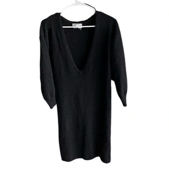 ZORAN 100% Cashmere Black MIDI Deep V-Neck Luxury Dress Size Medium - Picture 3 of 9